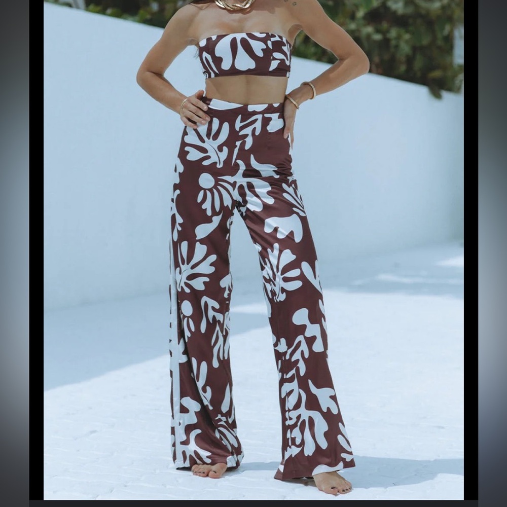 Seven Wonders Chocolate Botanica High Waisted Vacation Pants Brown Small